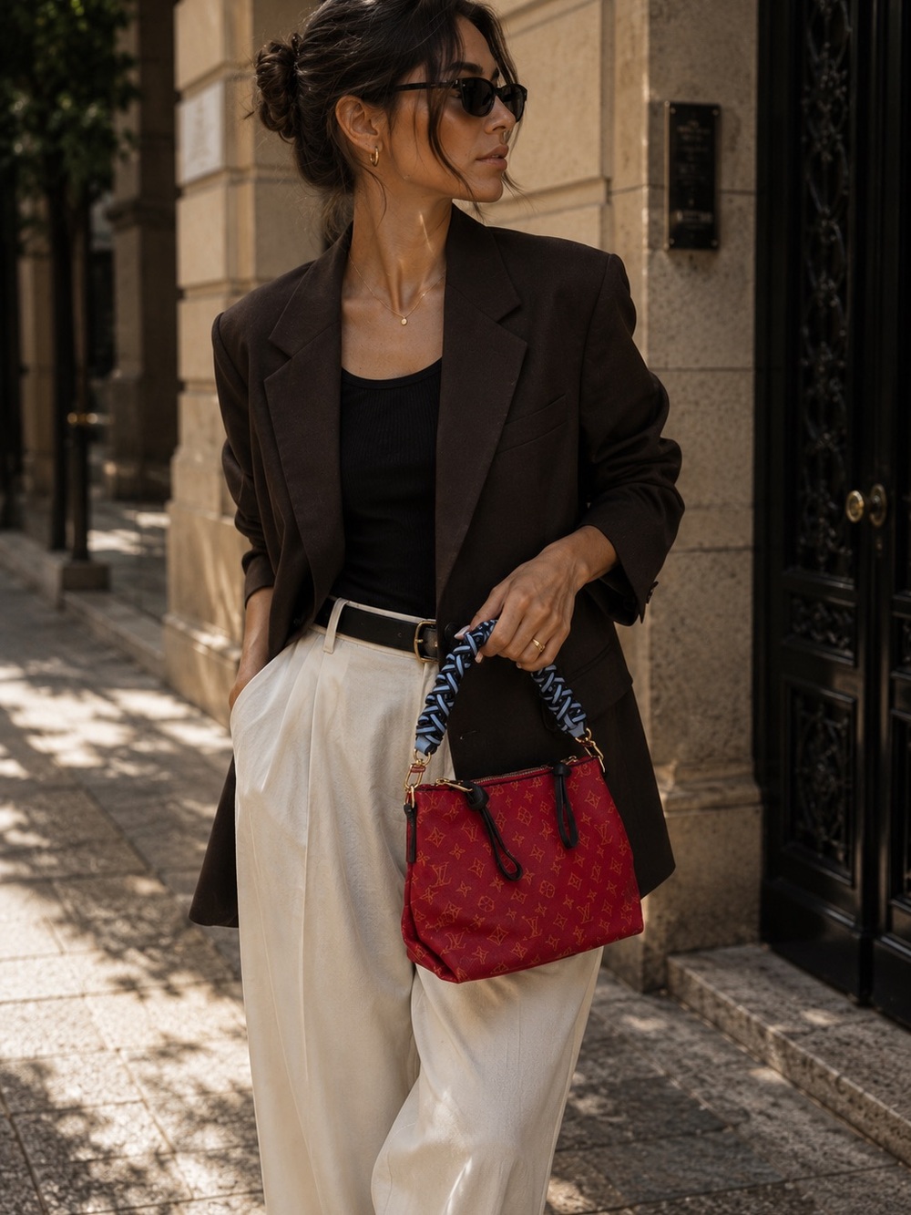 Luxury Red Monogram Top-Handle Bag